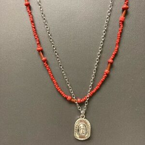 Western Silver Cowboy Hat & Coral Beaded Necklaces
